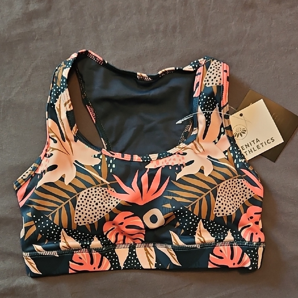 Senita Athletics Pink and Black Leaf Bikini Top